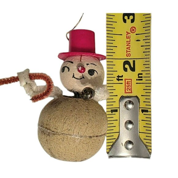 Vintage Japan Snowman Bobble Head Ornament Hat Christmas Putz Pipe Cleaner Candy - Picture 9 of 9